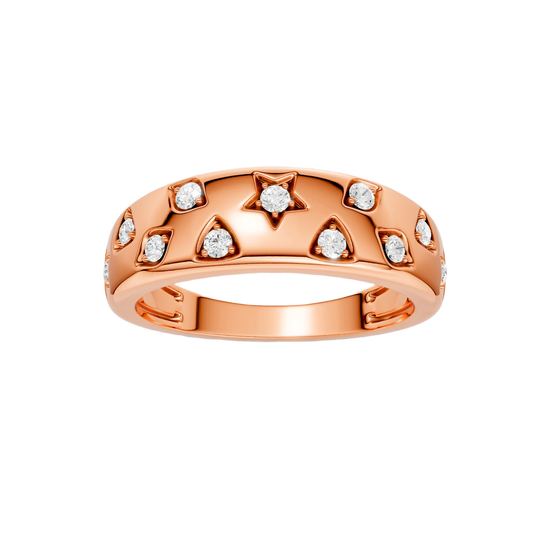 Solid 14K Rose Gold Star Studded Diamond Ring, featuring a pillowed dome silhouette and hand-vetted E-F VS+ brilliance. Secured with Insured Free Shipping.