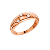 Angled view of the Fourteenth Collection studded diamond dome ring in polished rose gold, featuring bezel-set round diamonds spaced across a smooth, high-shine dome band against a black background.