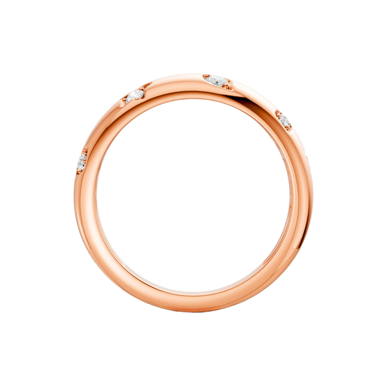 Interior back view of the Fourteenth Collection studded diamond dome ring crafted in rose gold, highlighting a sleek polished band with discreet diamond accents along the outer edge.