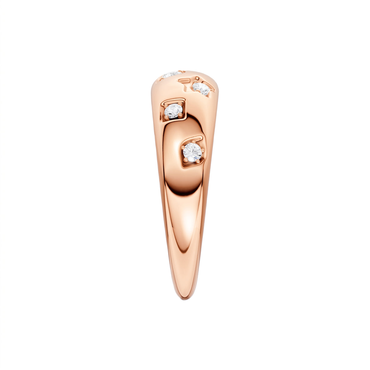 Amorati Diamonds Studded Diamond Dome Ring in 14K rose gold. The ring features a series of small, evenly spaced round-cut lab grown diamonds set in a polished, organic pattern, side profile shown on a plain white background 