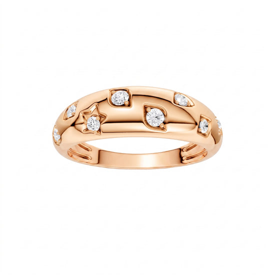 Amorati Diamonds Studded Diamond Dome Ring in 14K rose gold. The band ring featuring a series of small, evenly spaced round-cut lab grown diamonds set in a polished, organic pattern, shown front forward on a plain white background 
