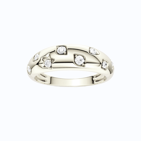 Amorati Diamonds Studded Diamond Dome Ring in 14K white gold. The band ring featuring a series of small, evenly spaced round-cut lab grown diamonds set in a polished, organic pattern, shown front forward on a plain white background 