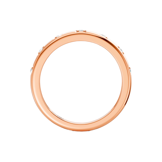 Interior back view of the Fourteenth Collection geometric studded diamond stackable ring crafted in rose gold, showcasing a smooth polished band with subtle diamond accents along the outer edge.