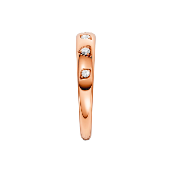 Side profile of the Fourteenth Collection rose gold geometric studded diamond stackable ring, highlighting bezel-set round diamonds embedded into a sleek, sculpted rose gold band.