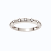 A 14K white gold band ring featuring a delicate geometric line design accented by five small round-cut lab grown diamonds, shown on a plain white background.