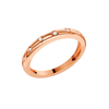 Angled view of the Fourteenth Collection multi-shape studded diamond stackable ring in polished rose gold, featuring geometric bezel-set round diamonds spaced along a refined, high-shine band.