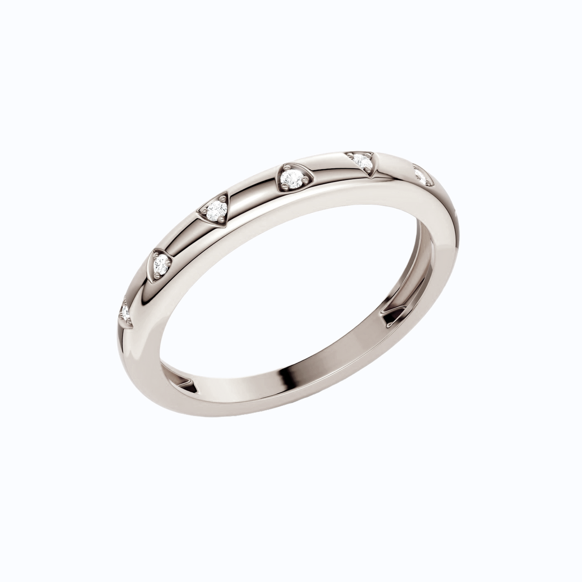 Amorati Diamonds Multi Shape Studded Diamond Stackable Ring in 14K white gold. This eternity ring features a continuous line of small inset shapes with round-cut diamonds, shown on a clean white background. 