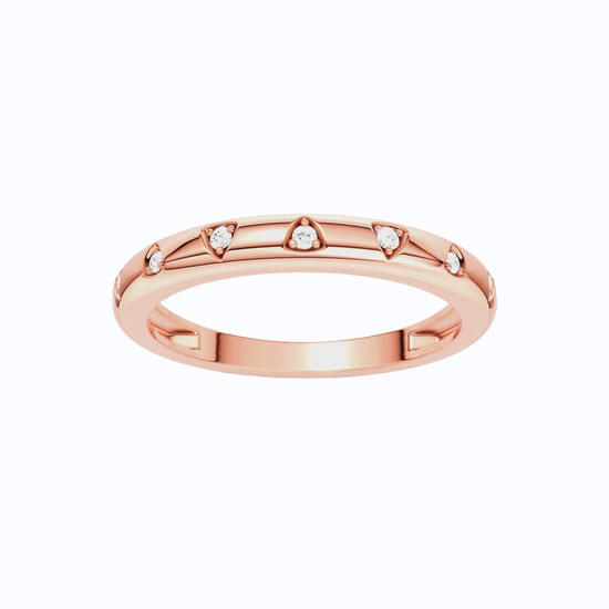Amorati Diamonds Multi Shape Studded Diamond Stackable Ring in 14K rose gold. This eternity ring features a continuous line of small inset shapes with round-cut diamonds, shown on a clean white background. 