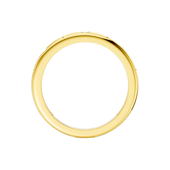 A bold, high-polish 14k yellow gold statement ring by Amorati featuring scattered star and geometric insets with shimmering round-grown diamonds. Amorati’s signature F O U R T E E N T H Collection.