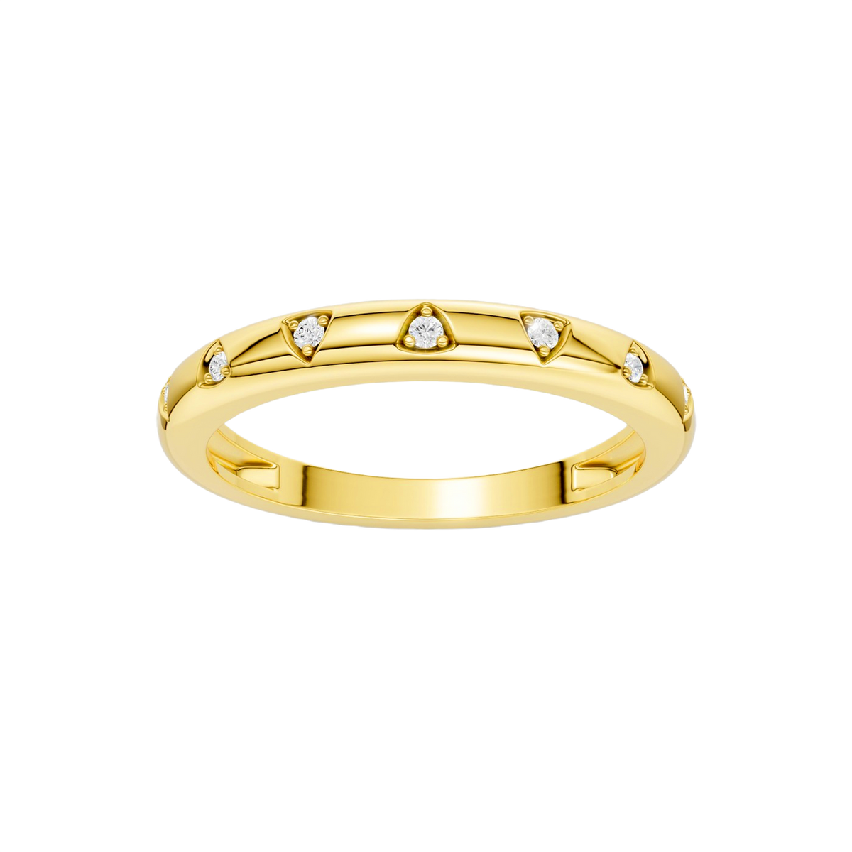A bold, high-polish 14k yellow gold statement ring by Amorati featuring scattered star and geometric insets with shimmering round-grown diamonds. Amorati’s signature F O U R T E E N T H Collection.
