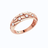 Amorati Diamonds Star Studded Diamond Ring in 14K rose gold is a band featuring a geometric pattern of star, hexagon, and other shapes each inset with a small round-cut lab grown diamond, shown on a plain white background.