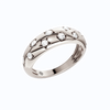 Amorati Diamonds Star Studded Diamond Ring in 14K white gold is a band featuring a geometric pattern of star, hexagon, and other shapes each inset with a small round-cut lab grown diamond, shown on a plain white background.