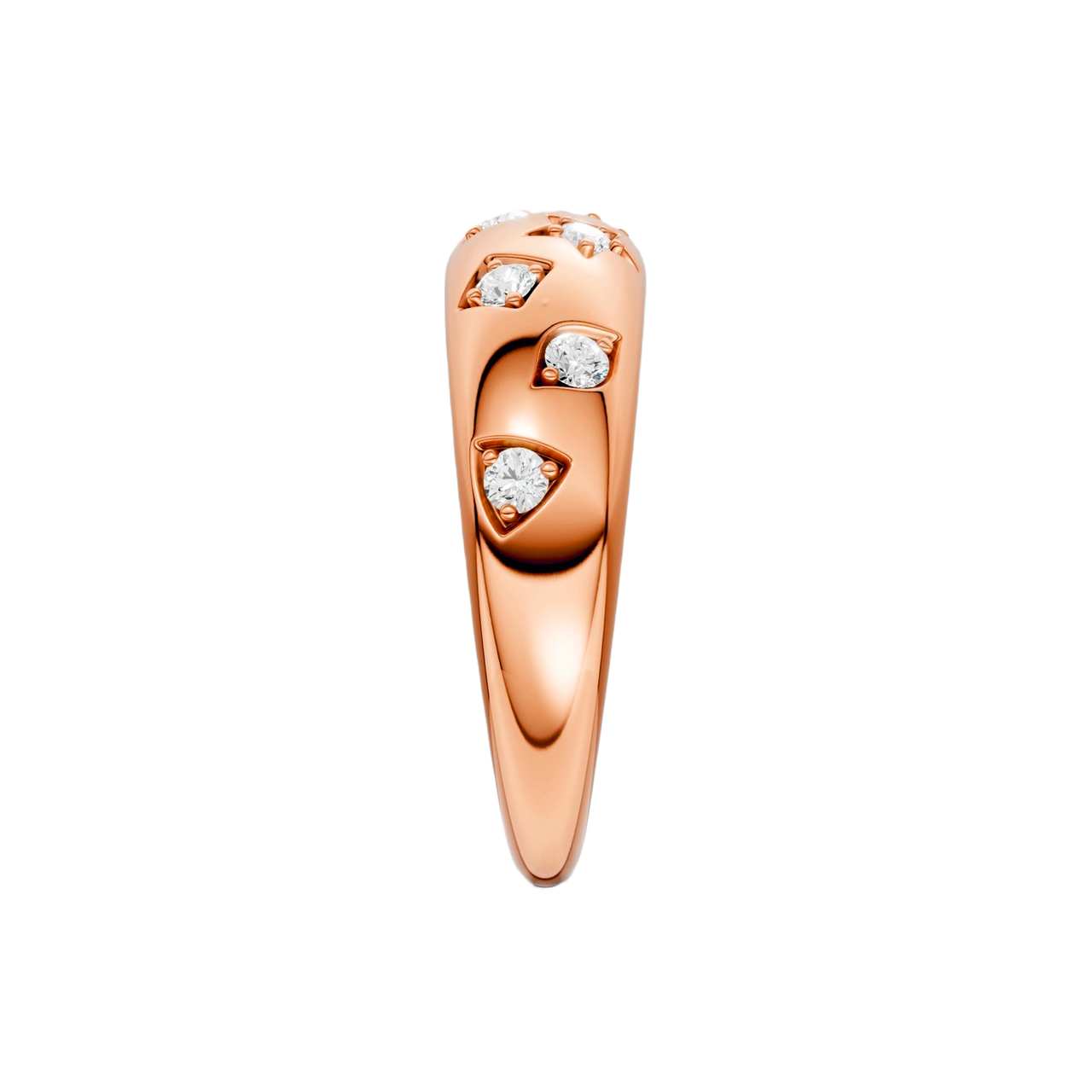 Side profile of the Fourteenth Collection rose gold star studded diamond ring, highlighting sculpted star-shaped bezel settings and round diamonds embedded into a substantial, polished band.