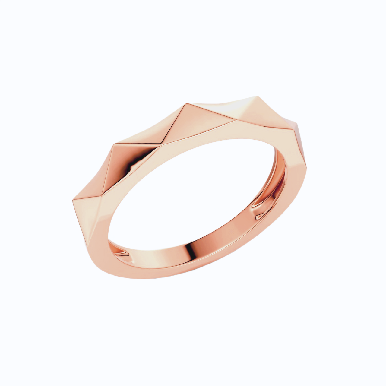 Amorati Diamonds 14K Geometric Stackable Ring in rose gold is a geometric ring dynamic faceted, angular design, shown on a clean white background.