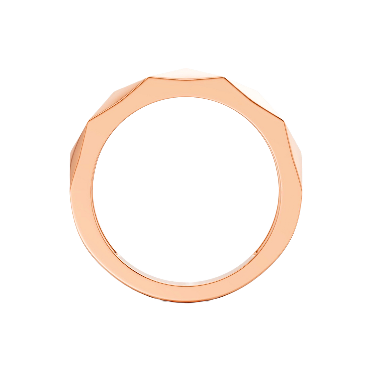 A high-polish 14k rose gold geometric stackable ring by Amorati, featuring a unique multi-angled design. Amorati’s signature F O U R T E E N T H Collection