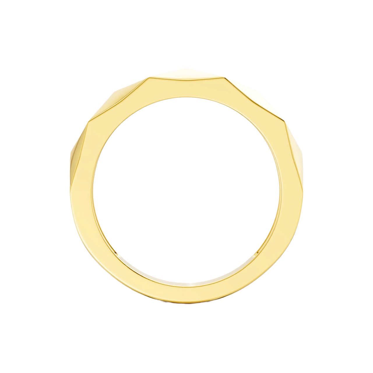 A high-polish 14k yellow gold geometric stackable ring by Amorati, featuring a unique multi-angled design. Amorati’s signature F O U R T E E N T H Collection