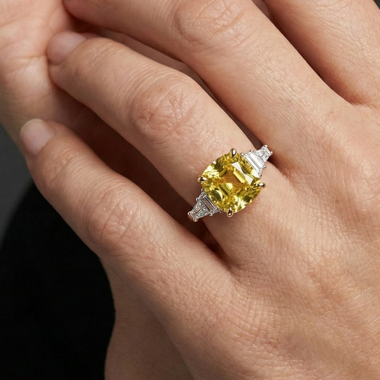 Soleil 4 cttw Cushion Cut Canary Yellow & White Engagement Ring - Amorati Diamonds