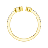 A side-profile view of a 14K yellow gold bypass ring, showing the fluid, entwined design.