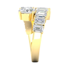A side-profile view of a 14K yellow gold ring, showing the flowing pavé band and the elevated diamond cluster.