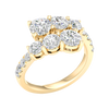 A three-quarter perspective of a 14K yellow gold bypass ring showcasing a multi-stone cluster of round brilliant diamonds. The staggered diamond rows create a tiered, high-brilliance effect with a pavé-set gold band.