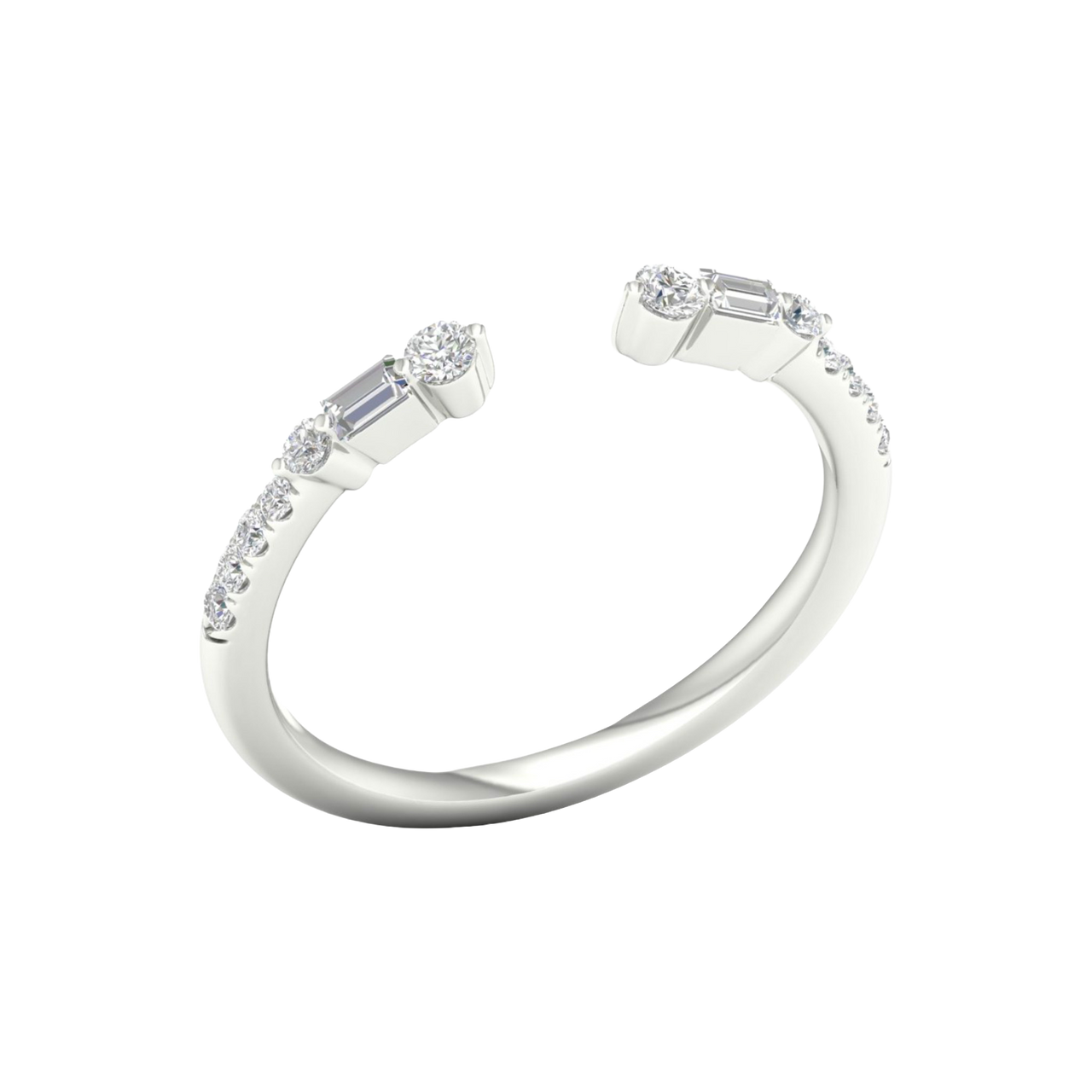 Amorati Diamonds Embrace Cluster Ring, an angled view of a 10K white gold bypass ring, showcasing the brilliant diamond cluster.