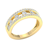 An angled view of a 14K yellow gold wide band ring, showcasing the brilliant pavé diamonds in three parallel rows.