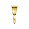 A side-profile view of a 14K yellow gold signet ring, showing the polished band and the elevated signet face.
