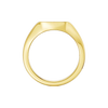Front view of a 14K yellow gold signet ring with a cross motif at the center, accented by round pavé jewels.