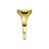 A side-profile view of a 14K yellow gold signet ring, showing the polished band and the