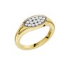 An angled view of a 14K yellow gold signet ring, showcasing the continuous sparkle of the oval, pavé-set diamonds.