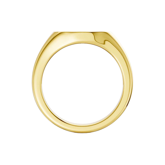 A front view of a 14K yellow gold signet ring with oval pavé-set diamonds creating a continuous sparkle.