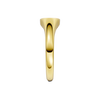 A side-profile view of a 14K yellow gold signet ring, showing the polished band and the elevated pavé surface.