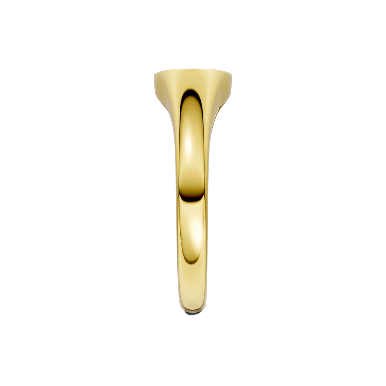 A side-profile view of a 14K yellow gold signet ring, showing the polished band and the elevated pavé surface.