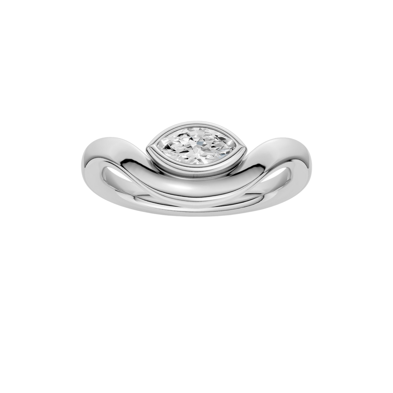 Marquise diamond wave ring in white gold, band detail view