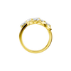 Front view of a yellow gold floral diamond ring featuring marquise-cut white diamonds arranged in a blooming flower design with polished gold petals and sculptural detailing.