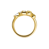 Front view of a yellow gold floral diamond ring featuring marquise-cut diamonds arranged in a blooming flower design with polished gold petals and sculptural detailing.