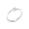 An angled view of a 14K white gold ring, showcasing the brilliant center diamond and its pavé halo.
