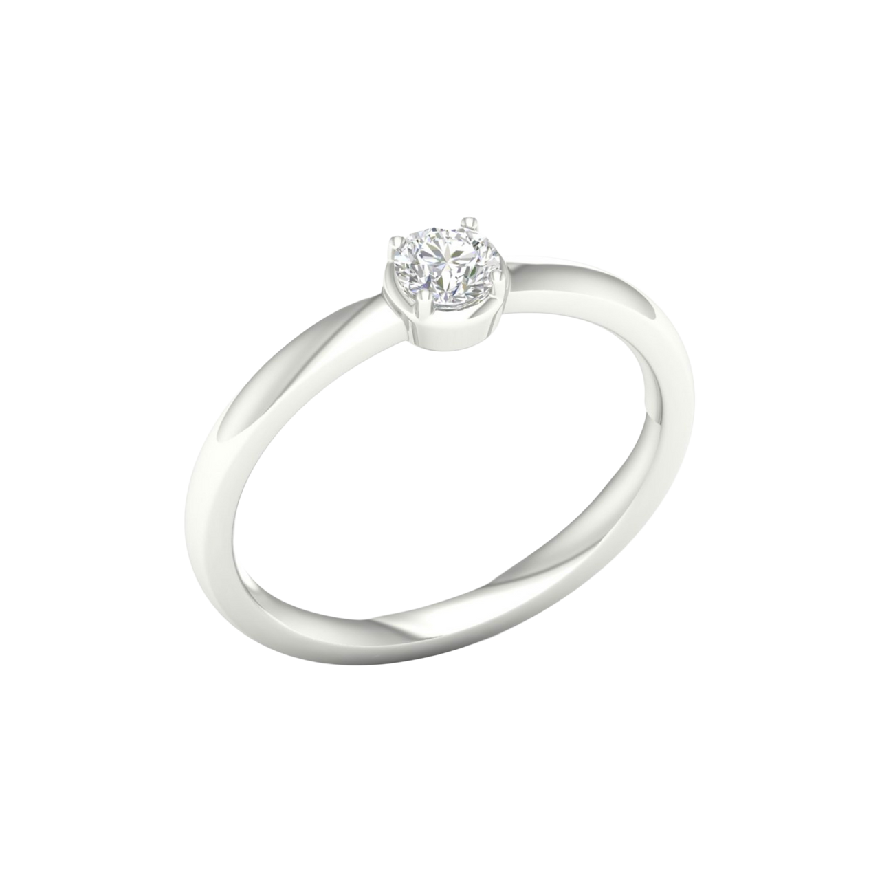 An angled view of a 14K white gold ring, showcasing the brilliant center diamond and its pavé halo.
