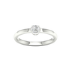 A top-down view of a 14K white gold ring with a round diamond and a pavé halo.