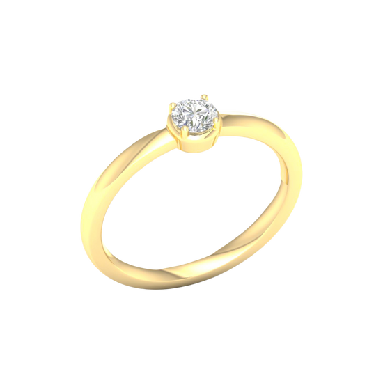 An angled view of a 14K yellow gold ring, showcasing the brilliant center diamond and its pavé halo.