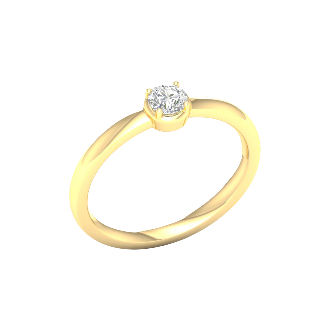 An angled view of a 14K yellow gold ring, showcasing the brilliant center diamond and its pavé halo.