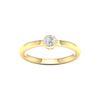 A top-down view of a 14K yellow gold ring with a round diamond and a pavé halo.