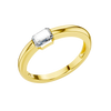 An angled view of a 14K yellow gold ring, showcasing the series of horizontal square-cut diamonds and the sleek connections between them.