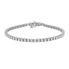 A silver tennis bracelet with a channel-set diamond design and a sliding clasp, shown on a plain white background.