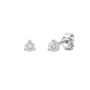 Angled front view of two round diamond stud earrings.