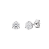 Side angle view of round diamond stud earrings showing the metal posts and butterfly backs.