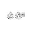 Angled front view of two round diamond stud earrings.