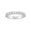 A silver diamond eternity ring with a row of round-cut diamonds set in a polished silver band, shown against a plain white background.