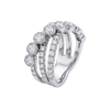 A silver-toned multi-band ring featuring round-cut diamonds in halo settings and channel settings, shown on a plain white background.