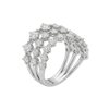 A silver-toned cluster ring featuring multiple rows of round-cut clear gemstones, shown on a plain white background.